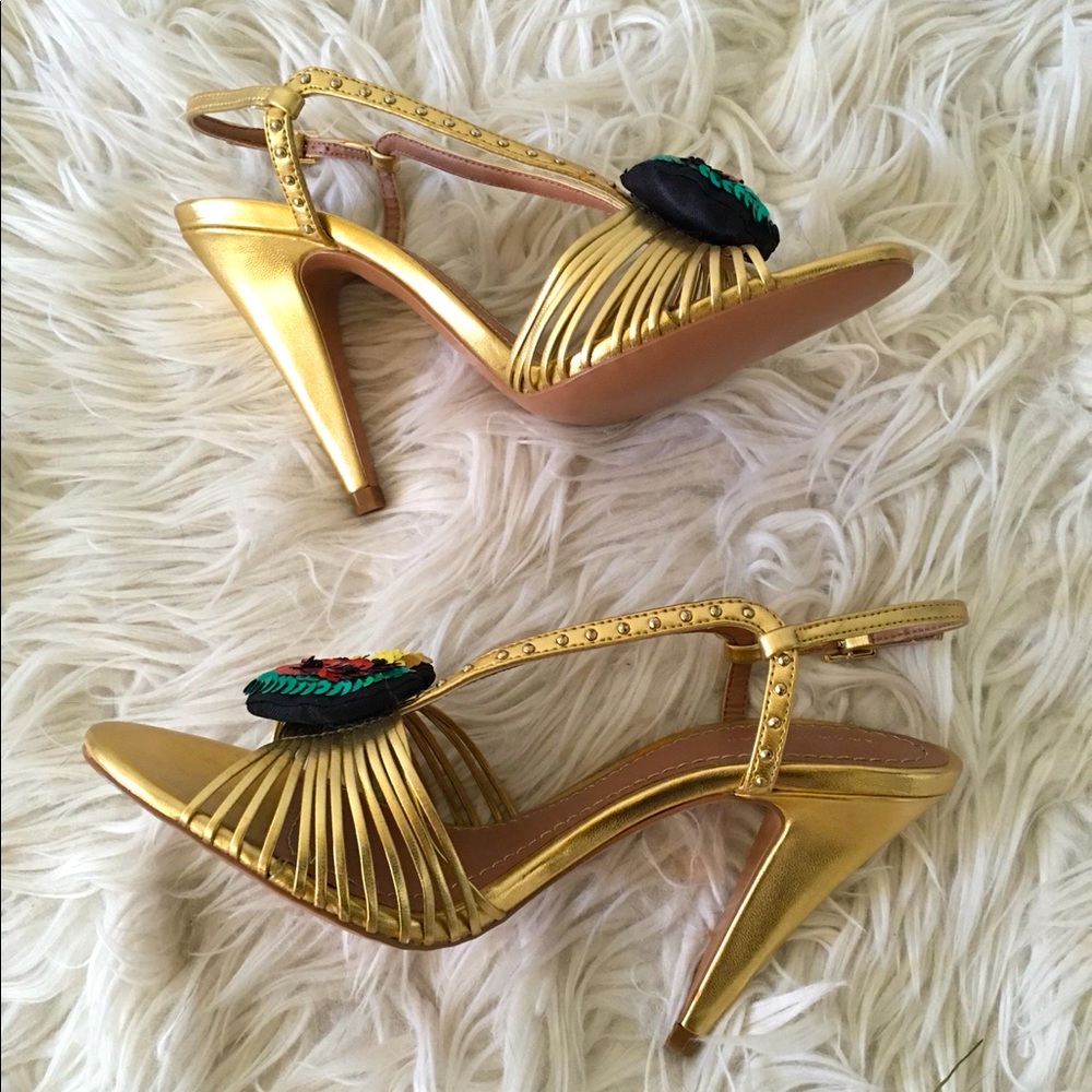 Zara Gold Open Toe Strap Heels